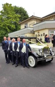 Vintage Wedding Car and GroomsMen